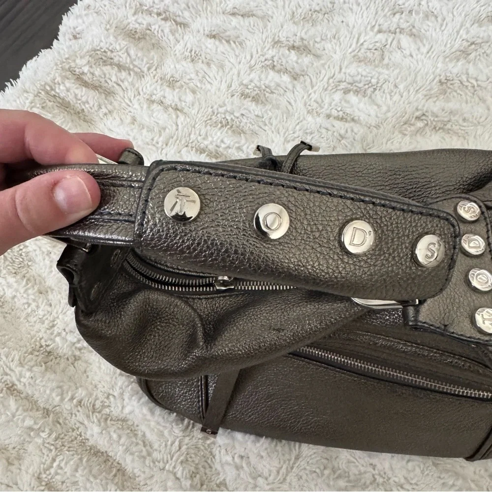 JP Tod's Vintage Mercer Metallic Leather Shoulder Studded Logo Bag